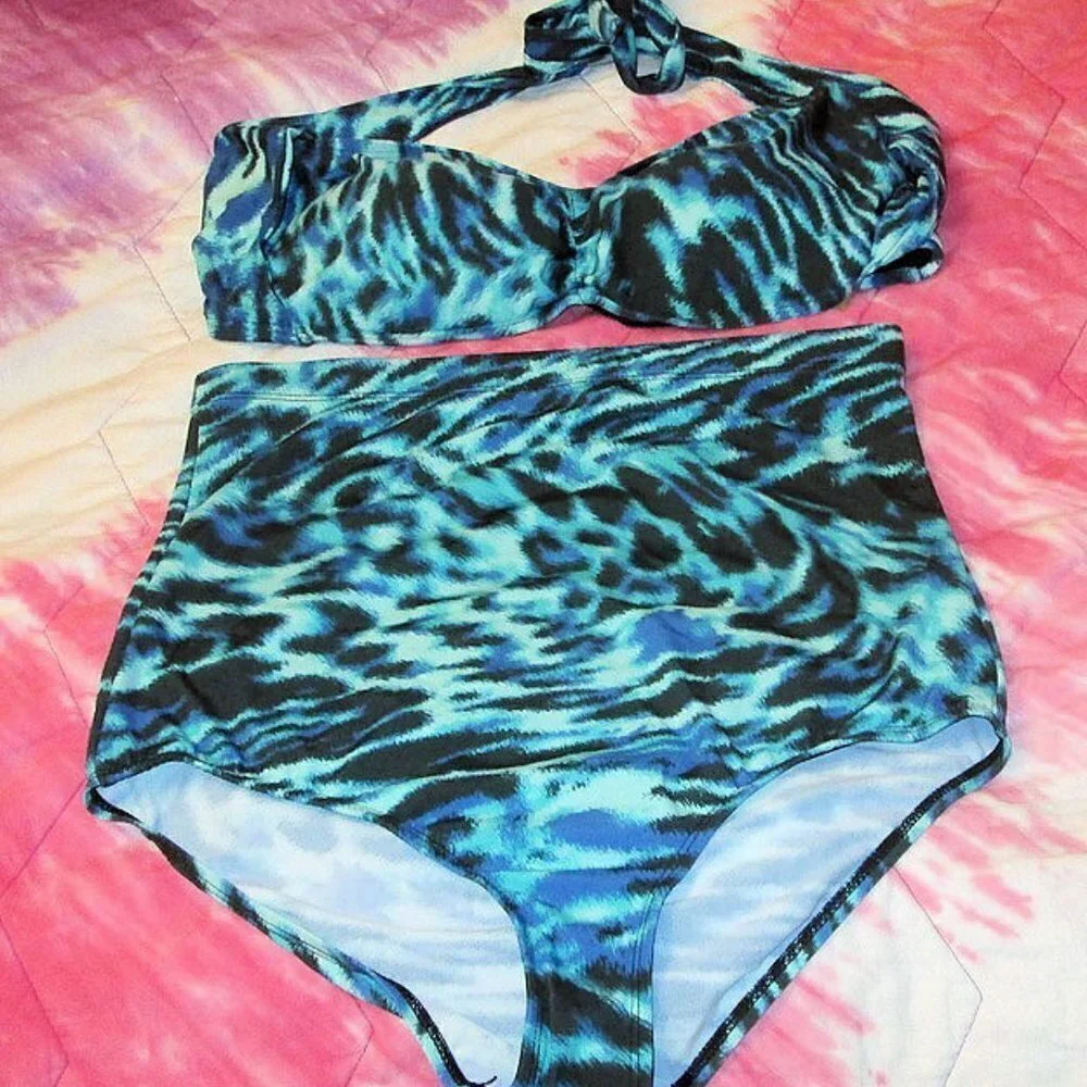 Exotic Animal Print Bikini Size 18 Swimsuit High Waist Covertible 2 Piece NWT
